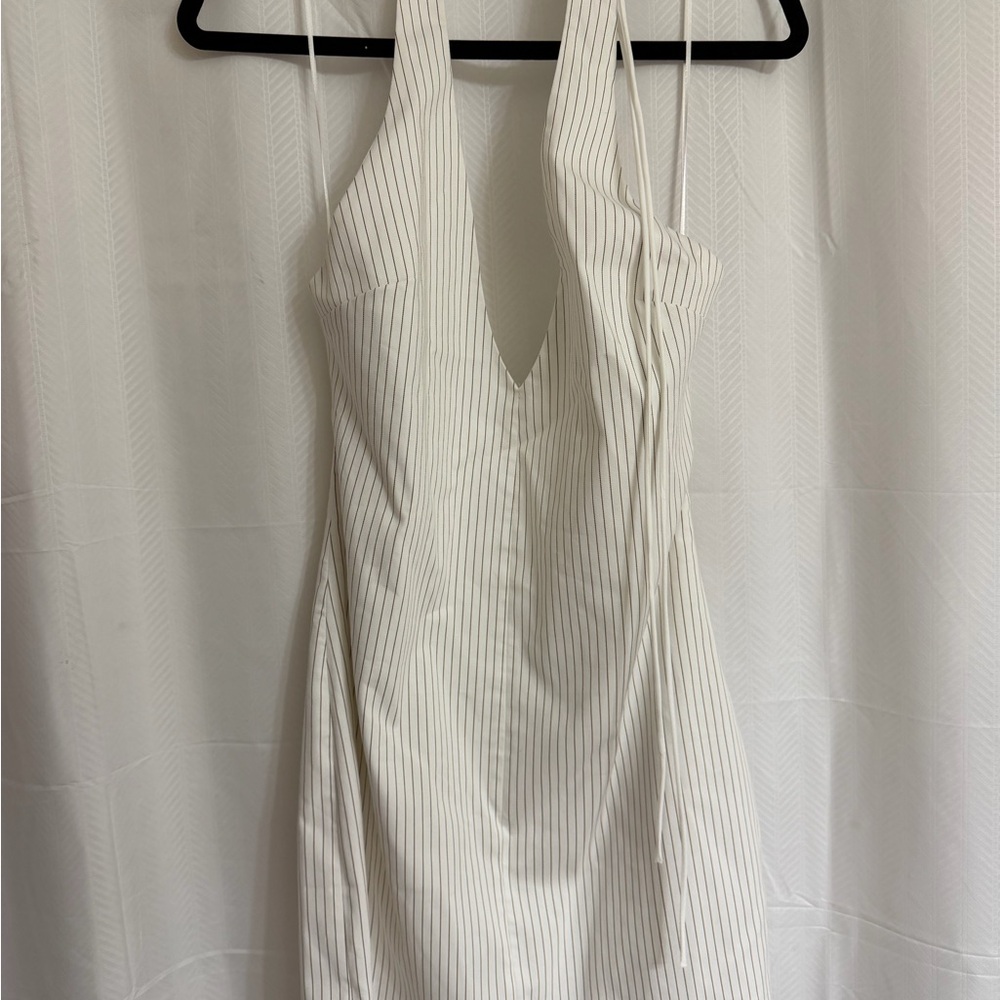 Zara White Striped Backless Dress